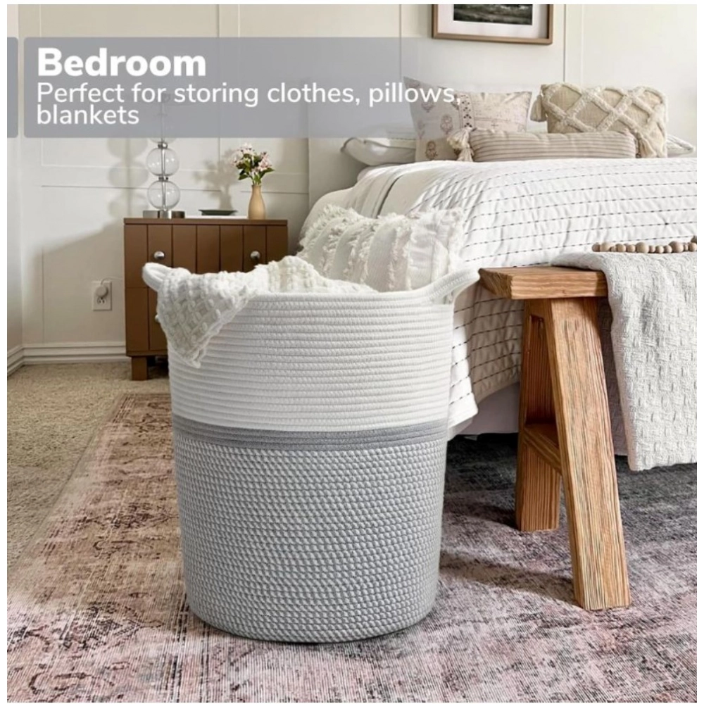 Cotton Laundry Basket Pack of 1 Storage Basket For Clothes (Grey) - Image 2