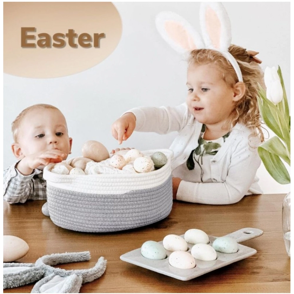 Cotton Baby Gift Basket Pack of 1 Storage Basket For Clothes (Grey) - Image 2