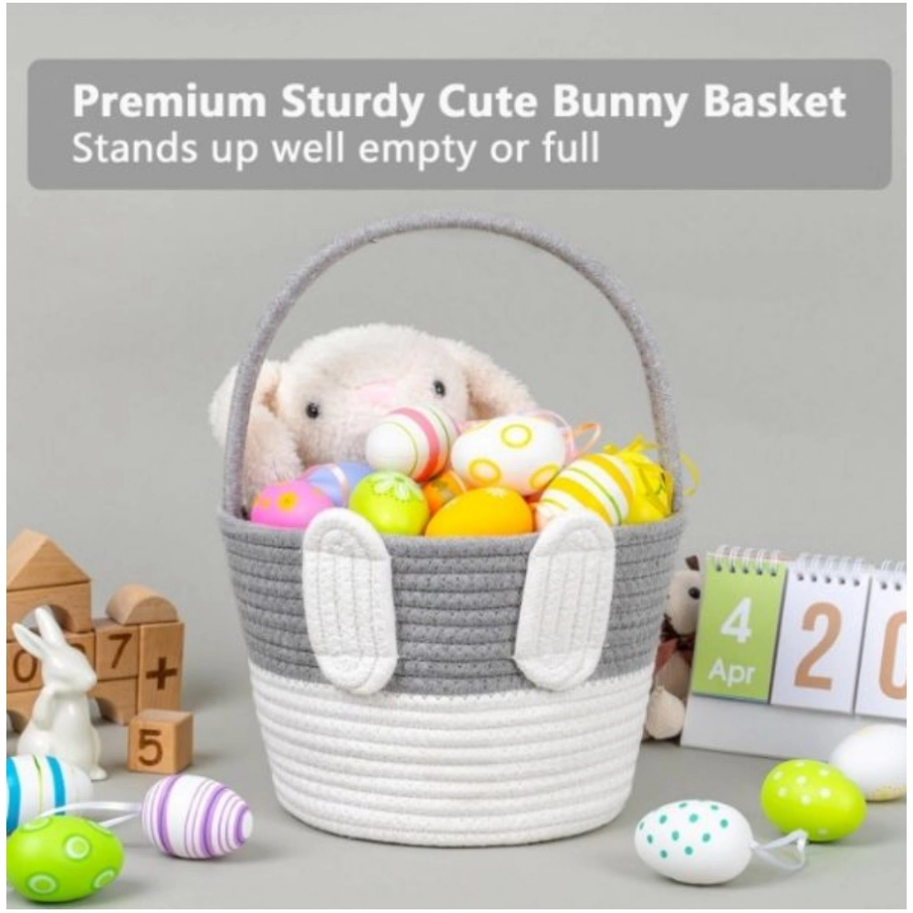 Cotton Toy Bucket Pack of 1 Storage Basket For Clothes (Grey) - Image 3