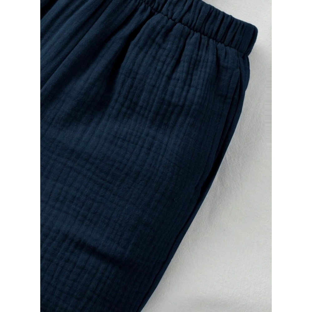 Boy's Popcorn Solid Short Sleeve Shirt And Shorts Set (Navy) - Image 3