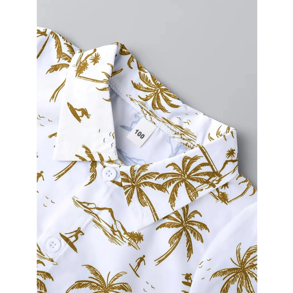 Boy's Twill Cotton Printed Short Sleeve Shirt And Shorts Set (Gold) - Image 5