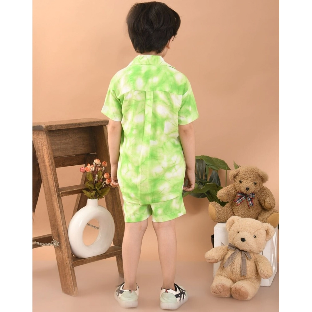 Boy's Twill Cotton Printed Short Sleeve Shirt And Shorts Set (Bottle Green) - Image 4