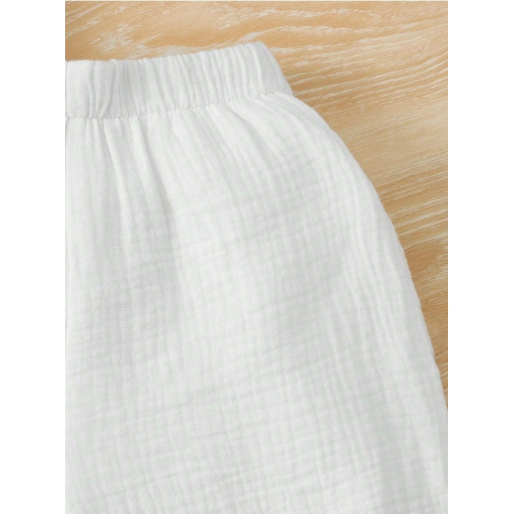 Boy's Popcorn Solid Short Sleeve Shirt And Shorts Set (White) - Image 3