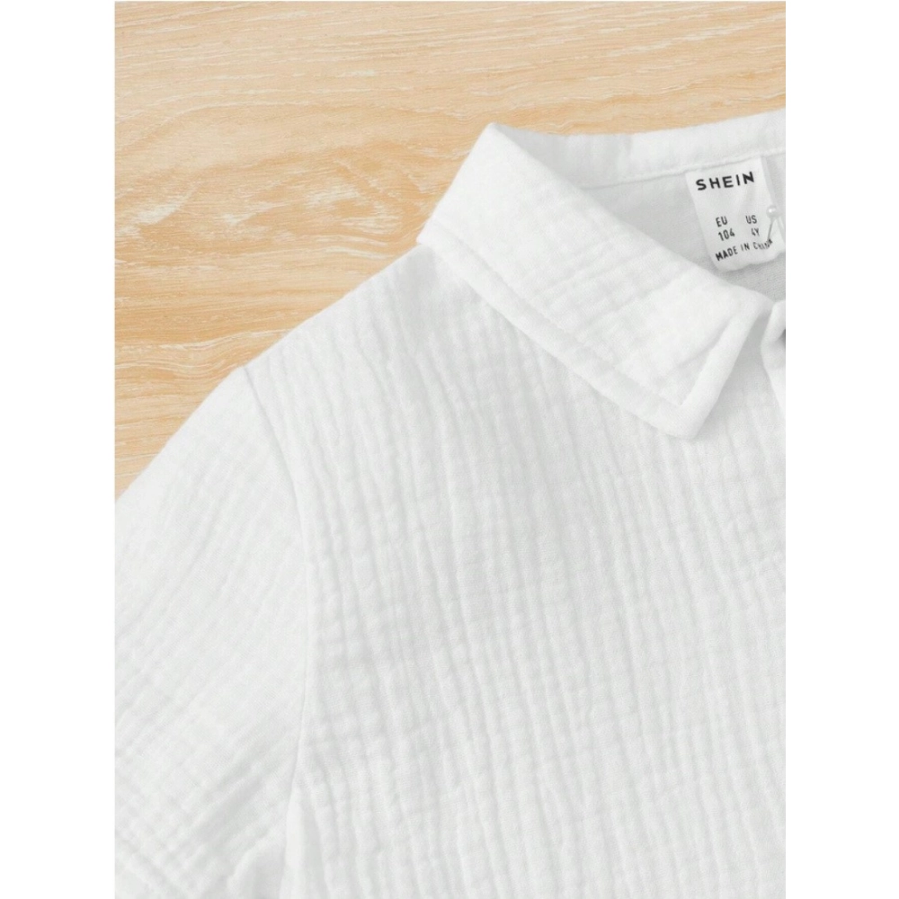 Boy's Popcorn Solid Short Sleeve Shirt And Shorts Set (White) - Image 4