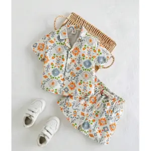 Boy's Twill Cotton Printed Short Sleeve Shirt And Shorts Set (Multicolor)