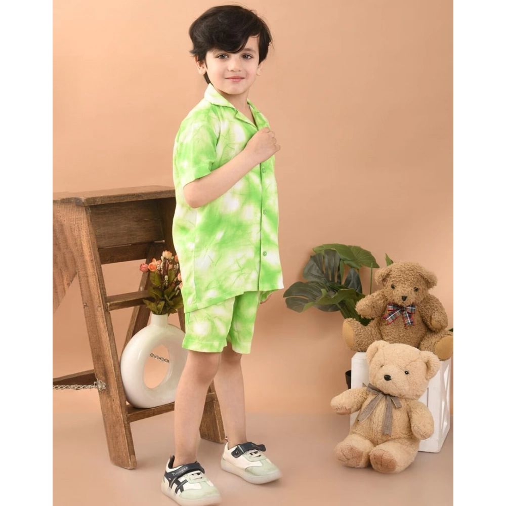 Boy's Twill Cotton Printed Short Sleeve Shirt And Shorts Set (Bottle Green) - Image 5