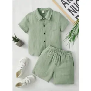 Boy's Popcorn Solid Short Sleeve Shirt And Shorts Set (Pista)