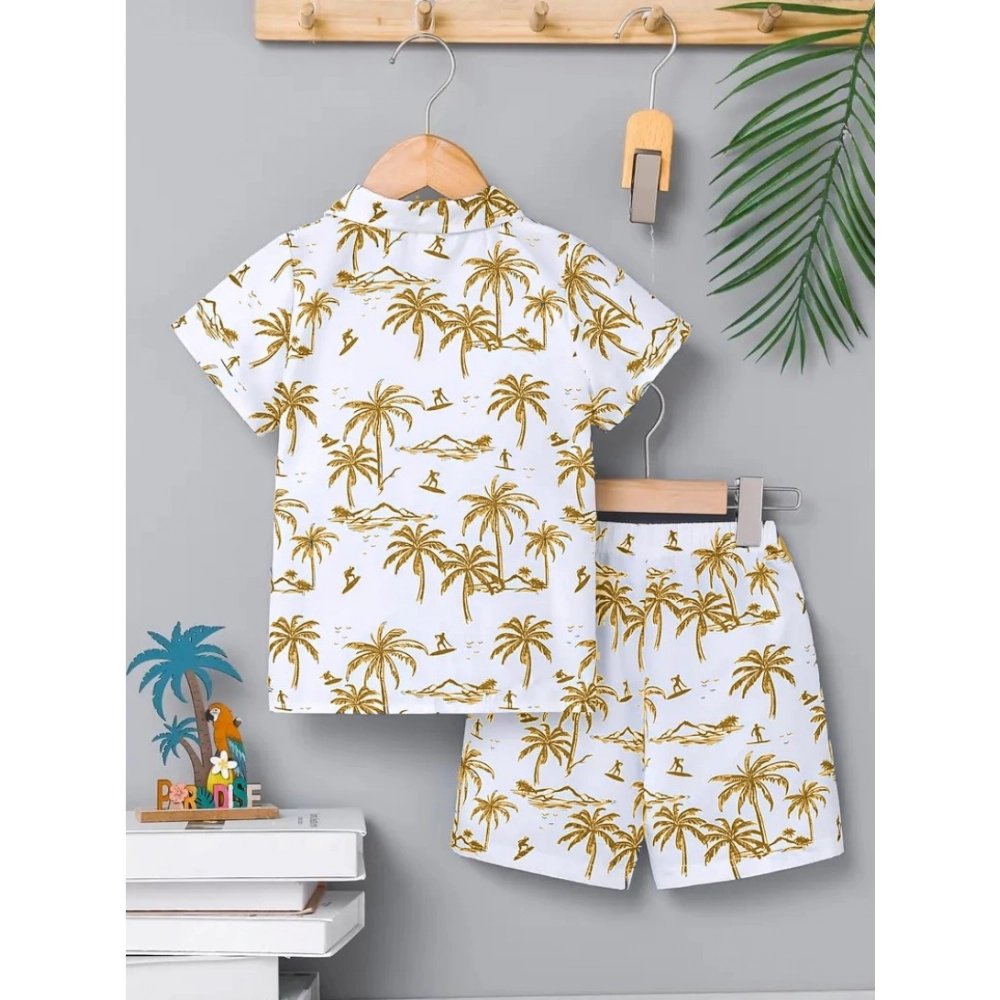 Boy's Twill Cotton Printed Short Sleeve Shirt And Shorts Set (Gold) - Image 3