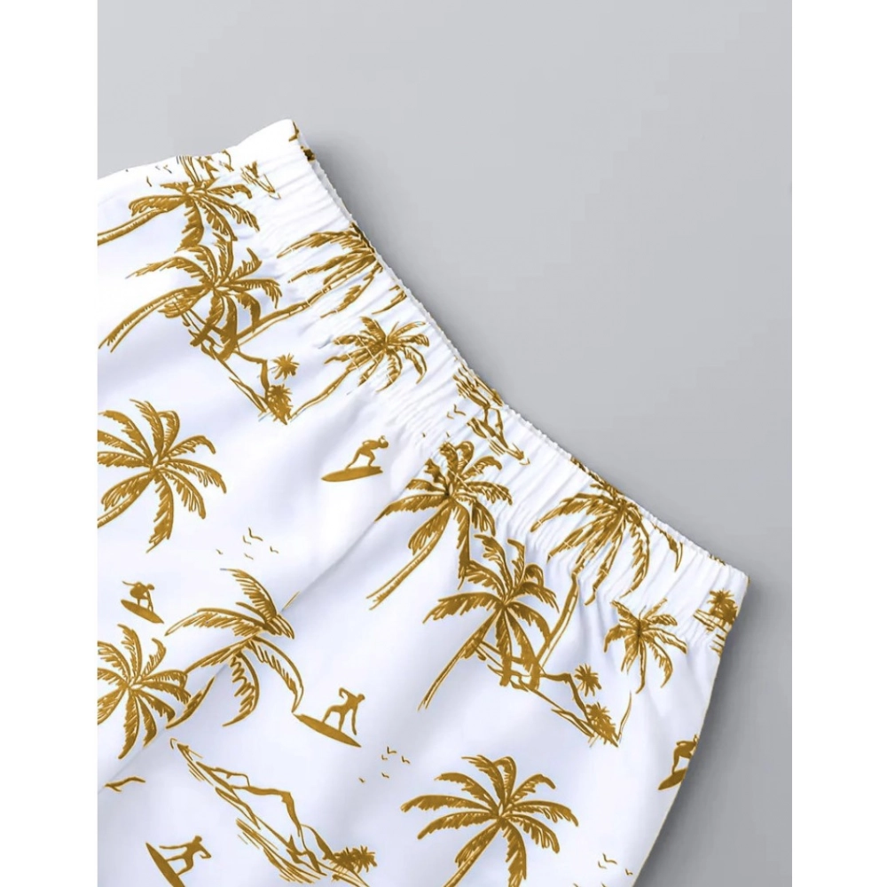 Boy's Twill Cotton Printed Short Sleeve Shirt And Shorts Set (Gold) - Image 4