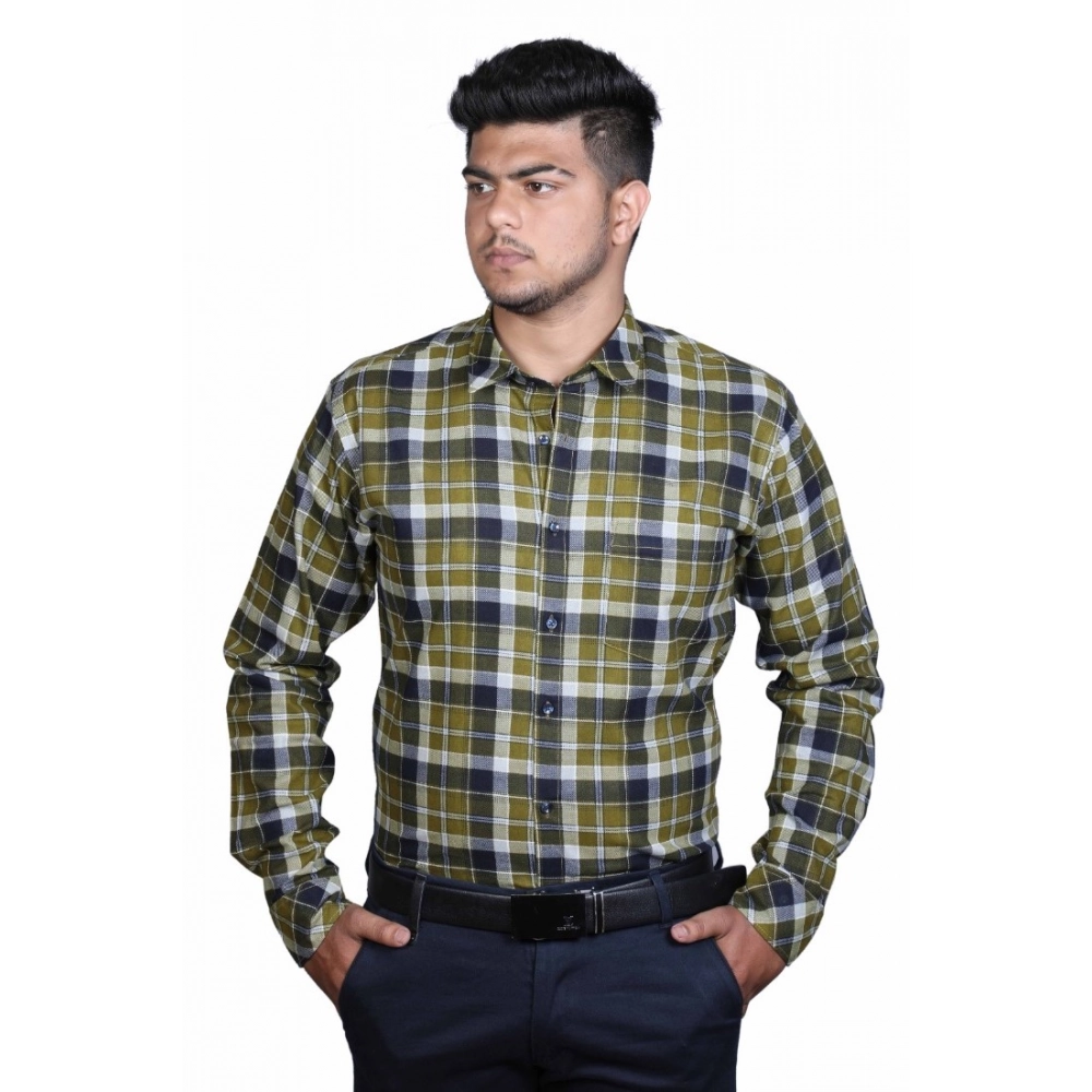 Men's Cotton Lycra Full Sleeve Checked Casual Shirt (Green)