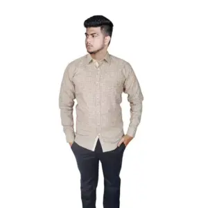 Men's Cotton Lycra Full Sleeve Checked Casual Shirt (Brown )