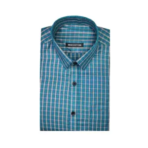 Men's Cotton Lycra Full Sleeve Checked Casual Shirt (Sky Blue)
