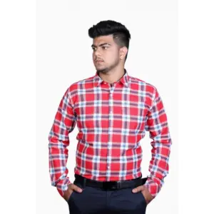 Men's Cotton Lycra Full Sleeve Checked Casual Shirt (Red White)