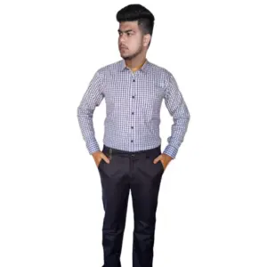 Men's Cotton Lycra Full Sleeve Checked Casual Shirt (White)