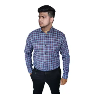 Men's Cotton Lycra Full Sleeve Checked Casual Shirt (Purple)