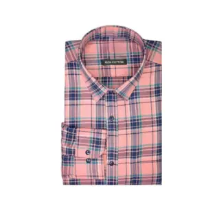 Men's Cotton Lycra Full Sleeve Checked Casual Shirt (Peach)