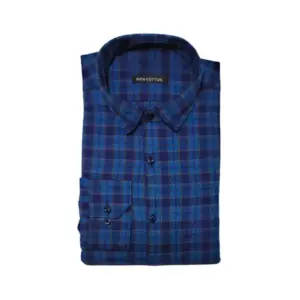 Men's Cotton Lycra Full Sleeve Checked Casual Shirt (Dark Blue)