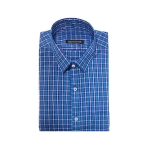 Men's Cotton Lycra Full Sleeve Checked Casual Shirt (Blue)