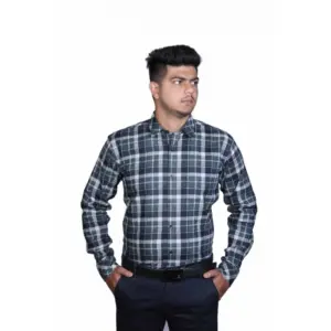 Men's Cotton Lycra Full Sleeve Checked Casual Shirt (Dark Green)