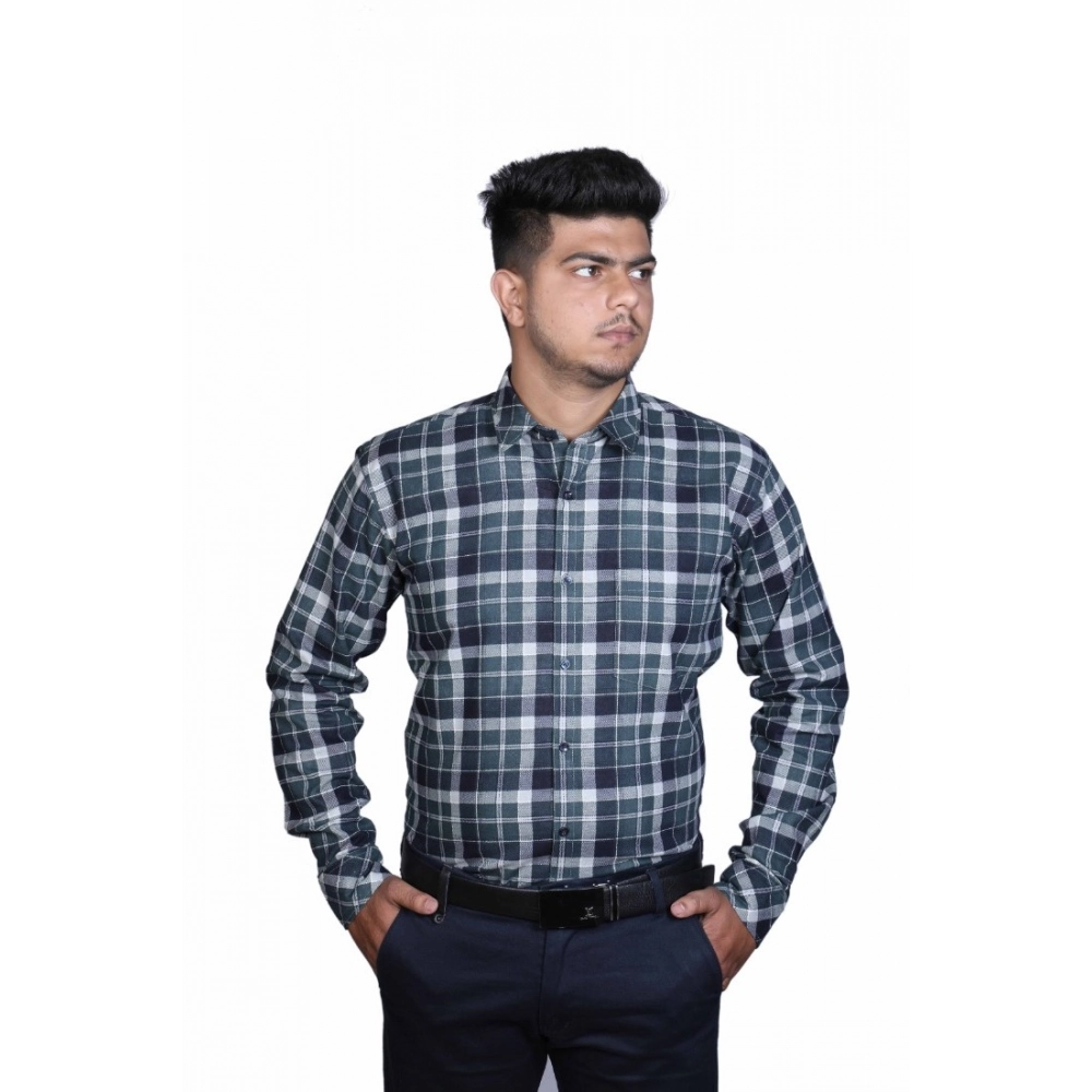Men's Cotton Lycra Full Sleeve Checked Casual Shirt (Dark Green)
