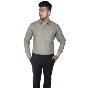 Men's Cotton Lycra Full Sleeve Checked Casual Shirt (Grey)