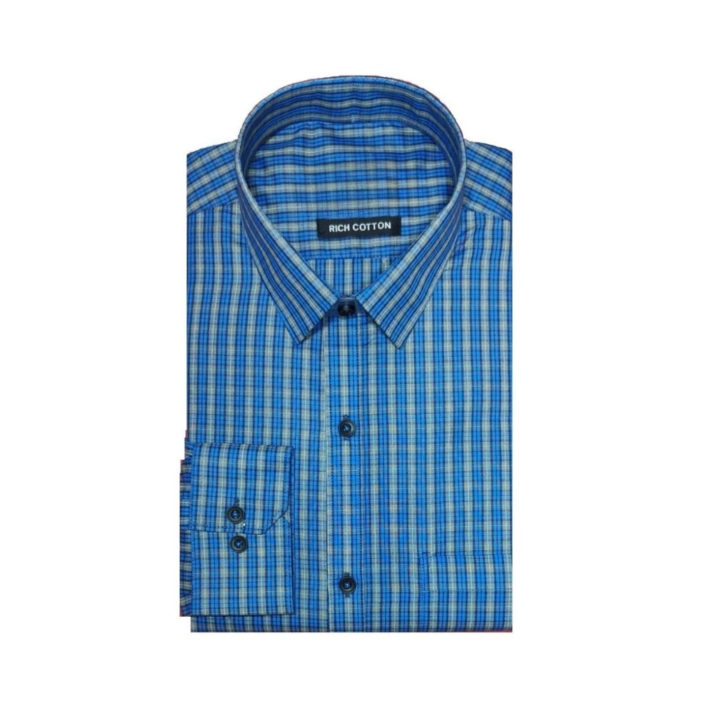 Men's Cotton Lycra Full Sleeve Checked Casual Shirt (Turquoise)
