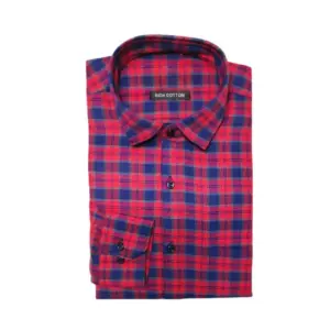 Men's Cotton Lycra Full Sleeve Checked Casual Shirt (Red)