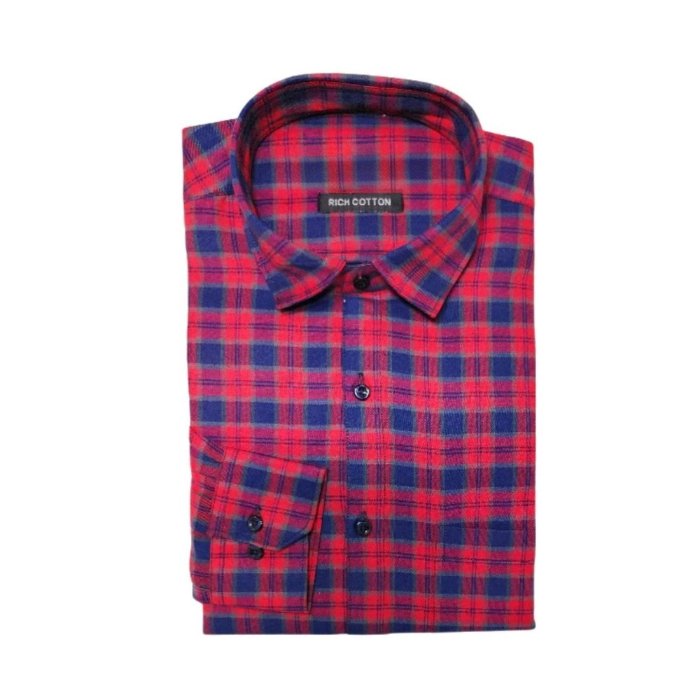Men's Cotton Lycra Full Sleeve Checked Casual Shirt (Red)
