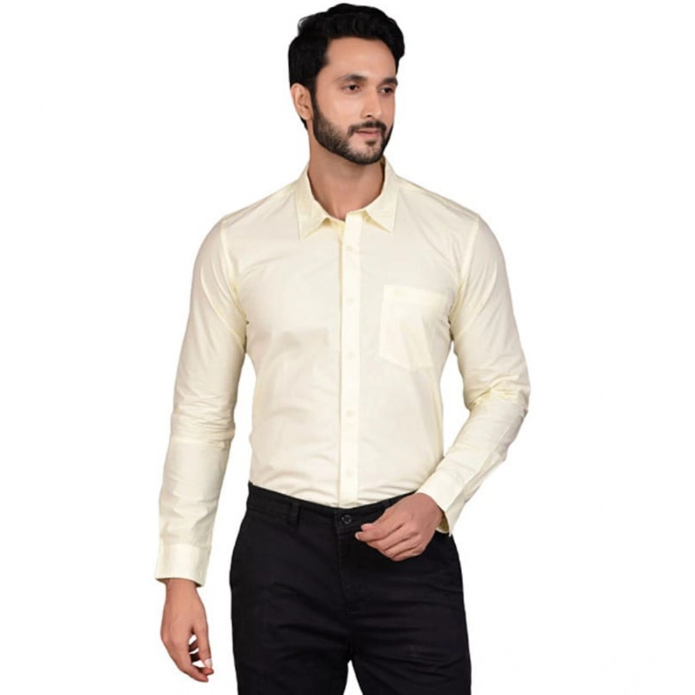 Men's Casual Cotton Full Sleeve Solid Shirt (Lemon)