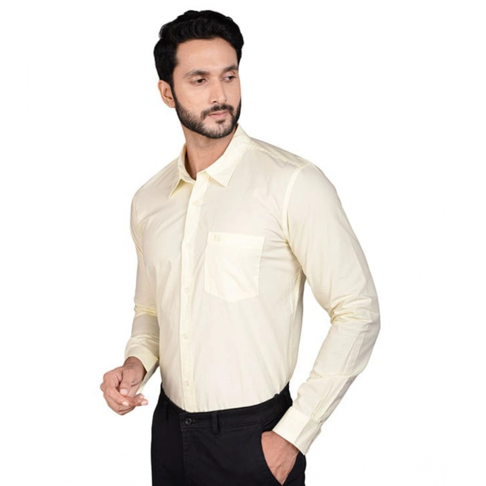 Men's Casual Cotton Full Sleeve Solid Shirt (Lemon) - Image 3