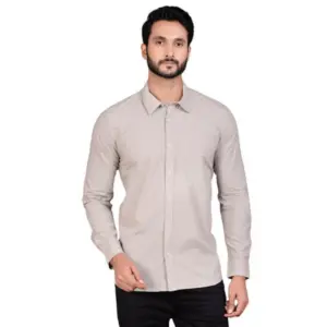 Men's Casual Cotton Full Sleeve Solid Shirt (Grey)