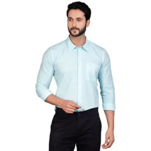 Men's Casual Cotton Full Sleeve Solid Shirt (Turquoise)