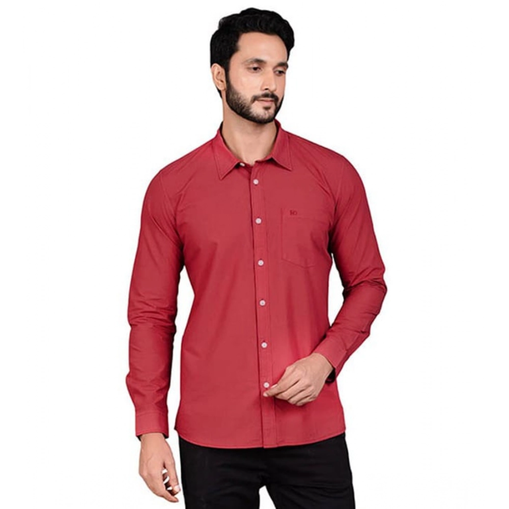 Men's Casual Cotton Full Sleeve Solid Shirt (Red) - Image 2