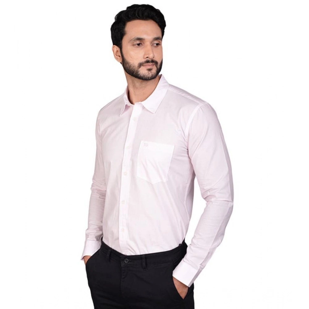 Men's Casual Cotton Full Sleeve Solid Shirt (Pink) - Image 3