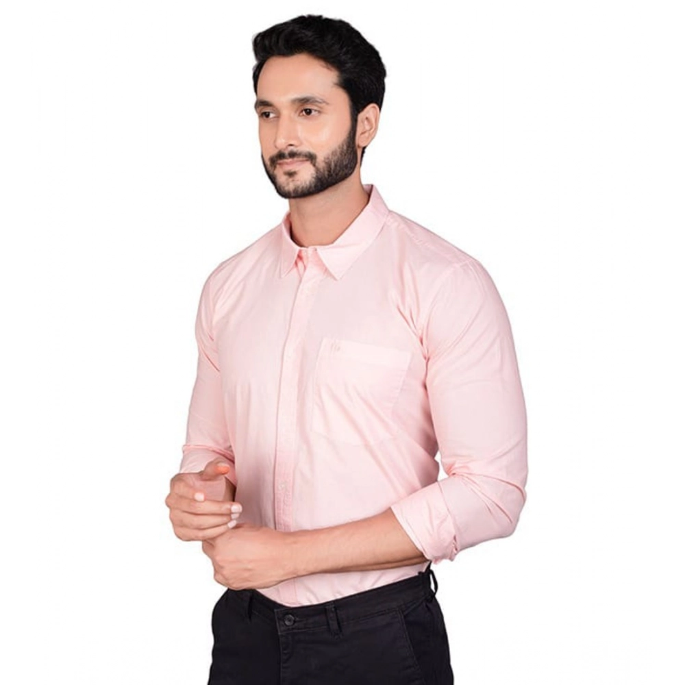 Men's Casual Cotton Full Sleeve Solid Shirt (Peach) - Image 3