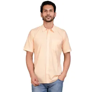 Men's Casual Cotton Half Sleeve Solid Shirt (Peach)