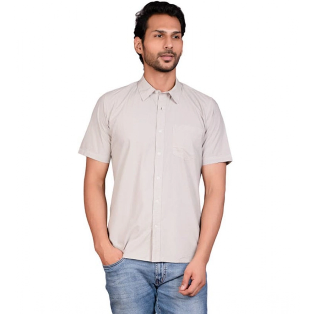 Men's Casual Cotton Half Sleeve Solid Shirt (Grey) - Image 3