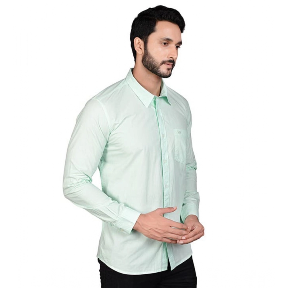 Men's Casual Cotton Full Sleeve Solid Shirt (Sea Green) - Image 2