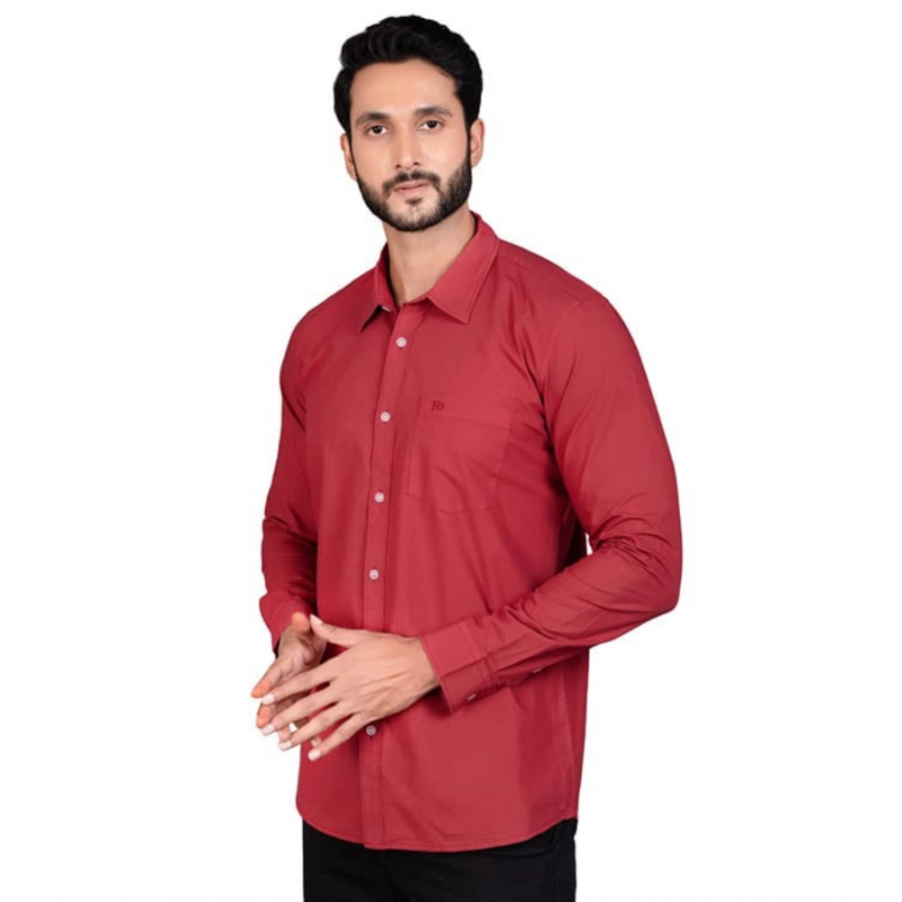 Men's Casual Cotton Full Sleeve Solid Shirt (Red) - Image 3