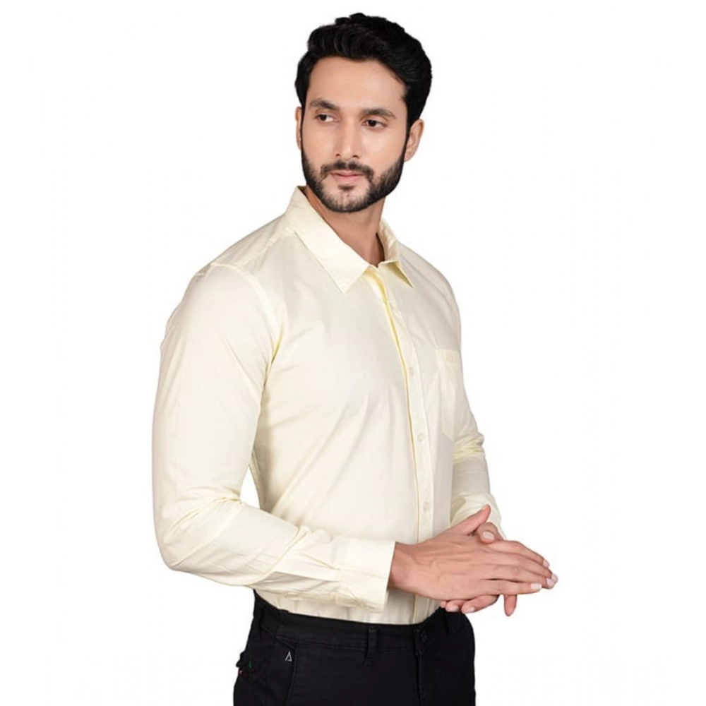 Men's Casual Cotton Full Sleeve Solid Shirt (Lemon) - Image 4
