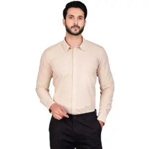 Men's Casual Cotton Full Sleeve Solid Shirt (Beige)