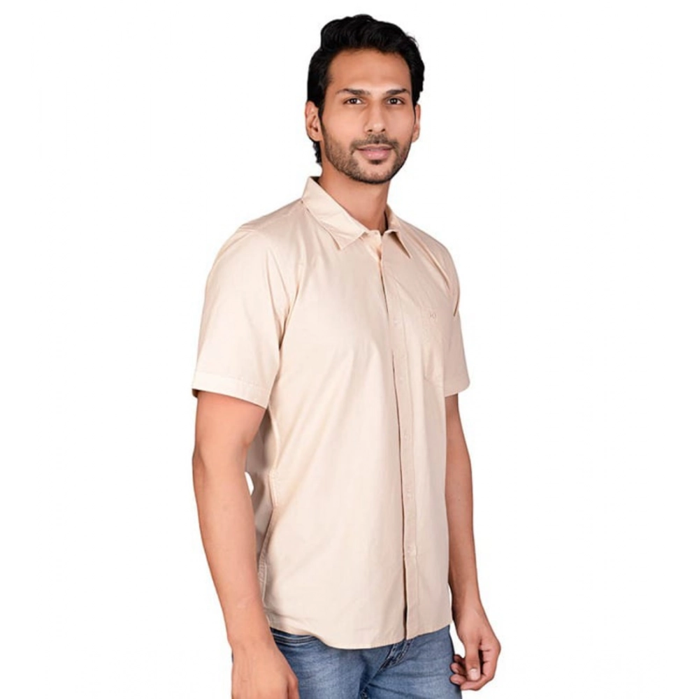 Men's Casual Cotton Half Sleeve Solid Shirt (Beige)