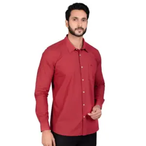 Men's Casual Cotton Full Sleeve Solid Shirt (Red)