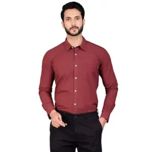 Men's Casual Cotton Full Sleeve Solid Shirt (Maroon)