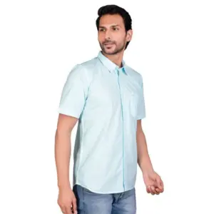 Men's Casual Cotton Half Sleeve Solid Shirt (Turquoise)
