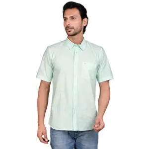 Men's Casual Cotton Half Sleeve Solid Shirt (Sea Green)