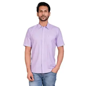 Men's Casual Cotton Half Sleeve Solid Shirt (Purple)