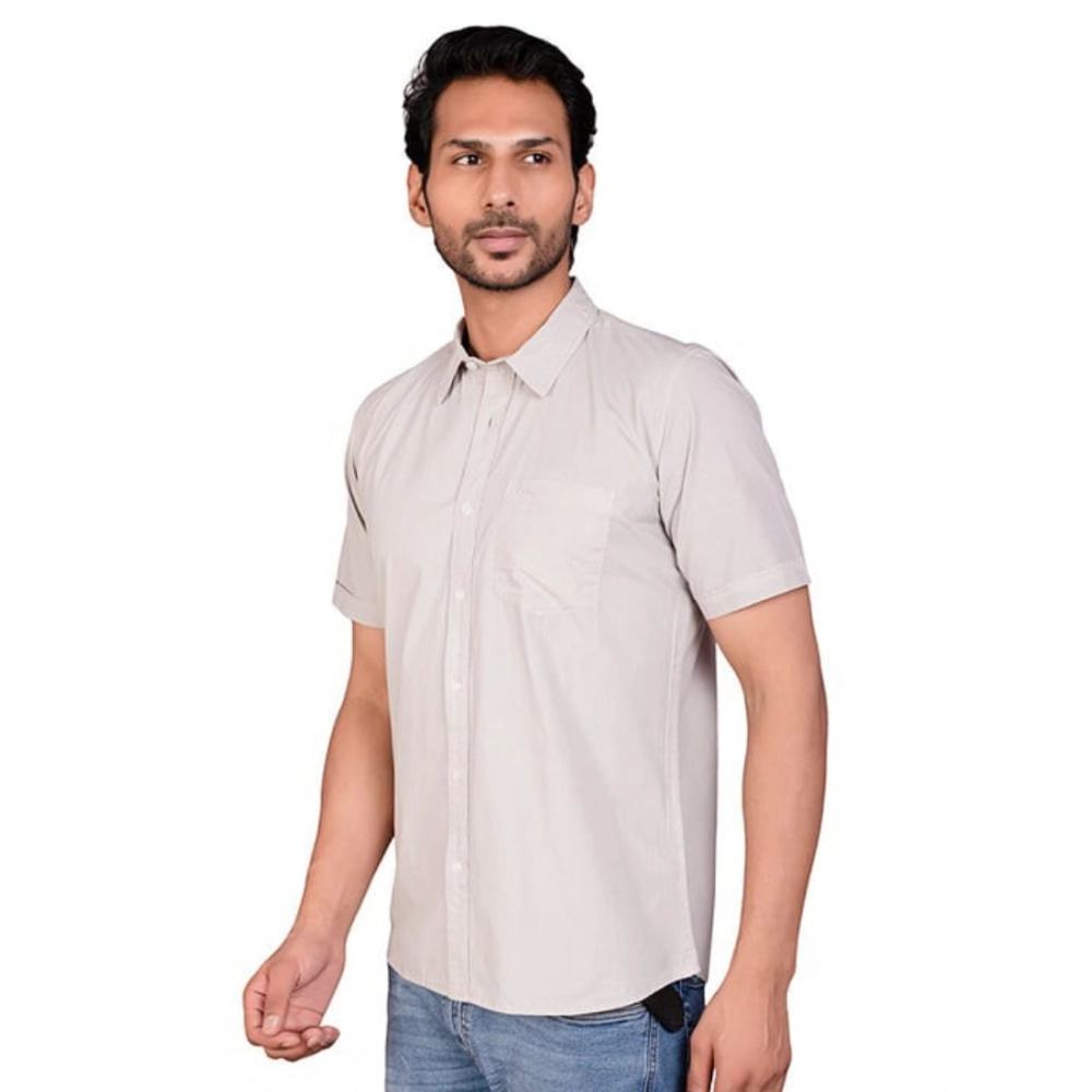 Men's Casual Cotton Half Sleeve Solid Shirt (Grey)