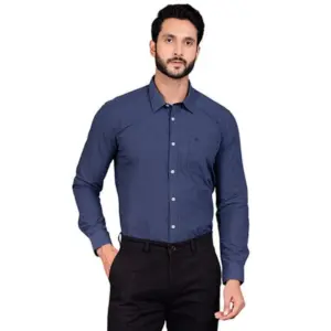 Men's Casual Cotton Full Sleeve Solid Shirt (Navy)