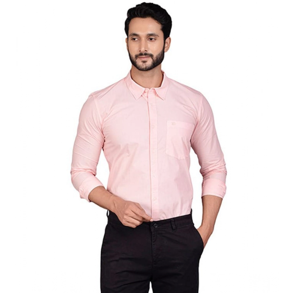 Men's Casual Cotton Full Sleeve Solid Shirt (Peach)
